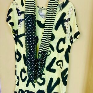 Justice Girls Lime Green and Black Shirt and Scarf